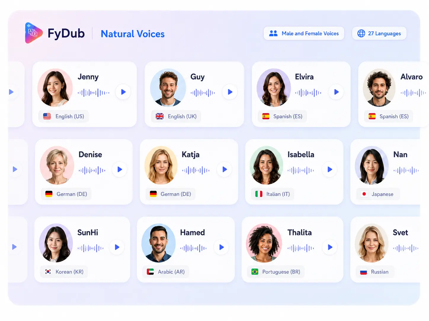 FyDub natural AI voices interface